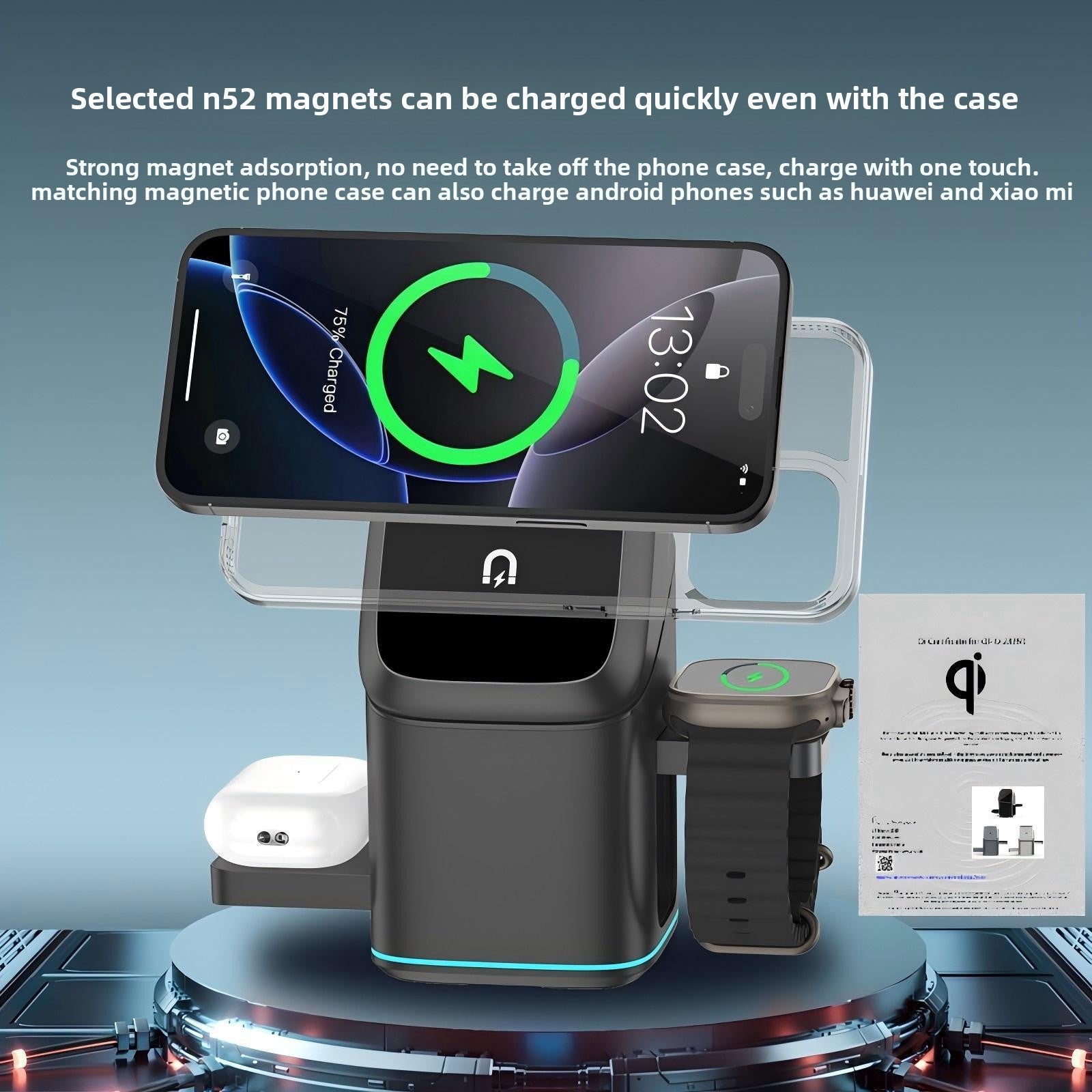 Qi2 Certified 3-in-1 Magnetic Wireless Charger